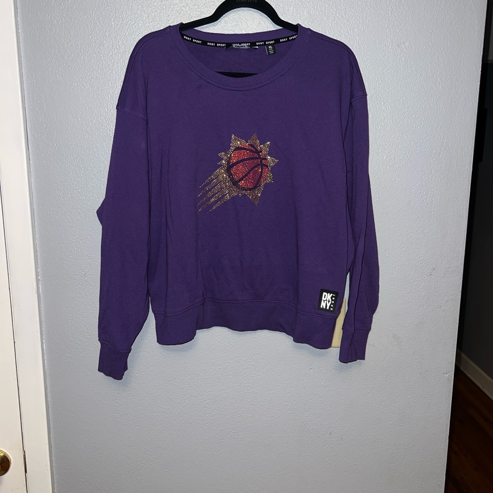 Women's Phoenix Suns DKNY Sport Purple Carrie Rhinestone Pullover Sweatshirt - Picture 3 of 9